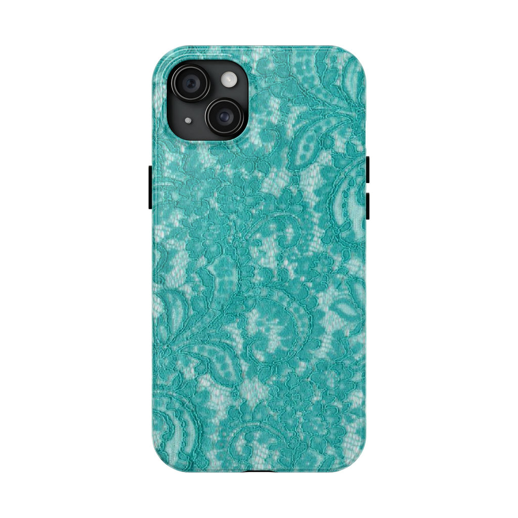 Teal Lace Tough Phone Case — Protective Floral-Pattern Phone Cover