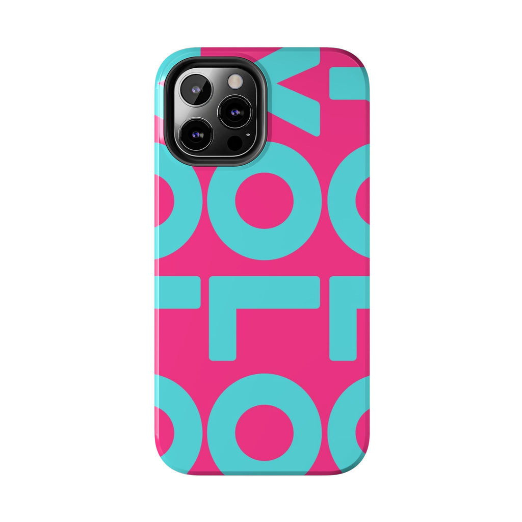 YOLO Tough Phone Case — Bold Pink & Teal Geometric Print