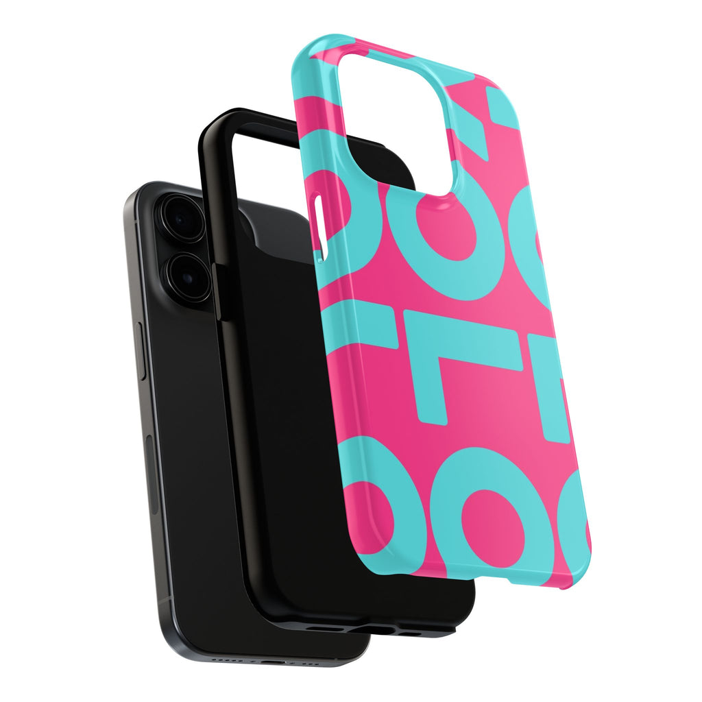 YOLO Tough Phone Case — Bold Pink & Teal Geometric Print