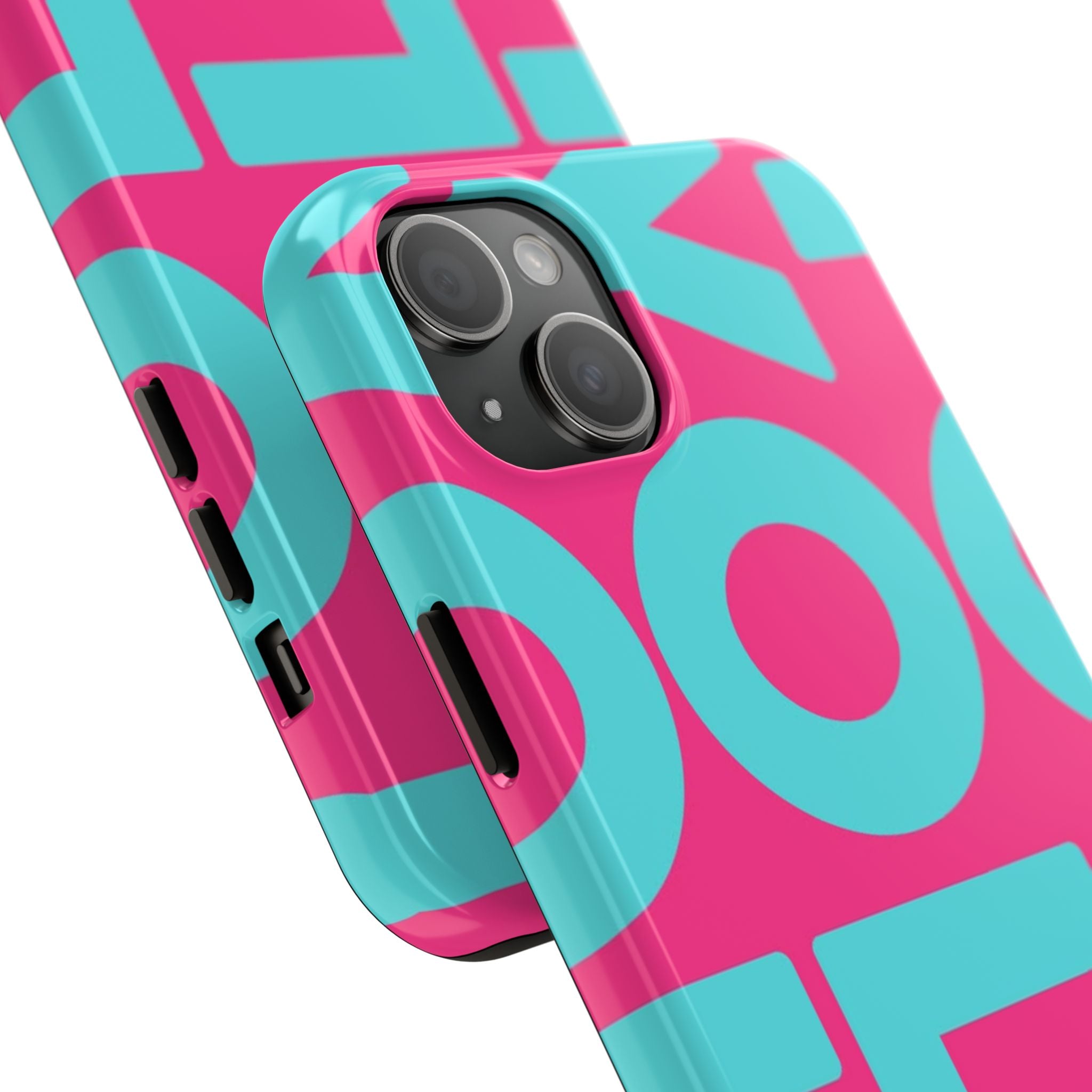 YOLO Tough Phone Case — Bold Pink & Teal Geometric Print