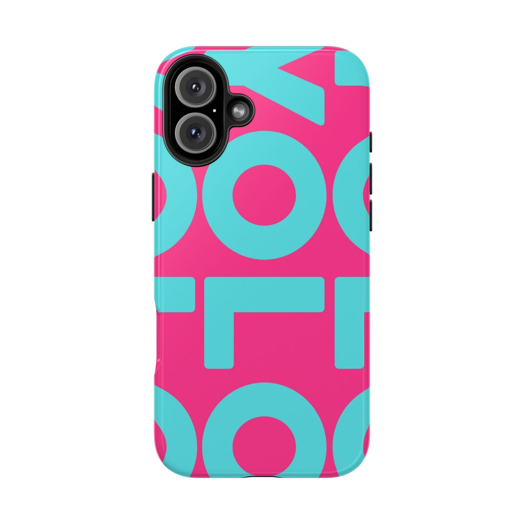YOLO Tough Phone Case — Bold Pink & Teal Geometric Print