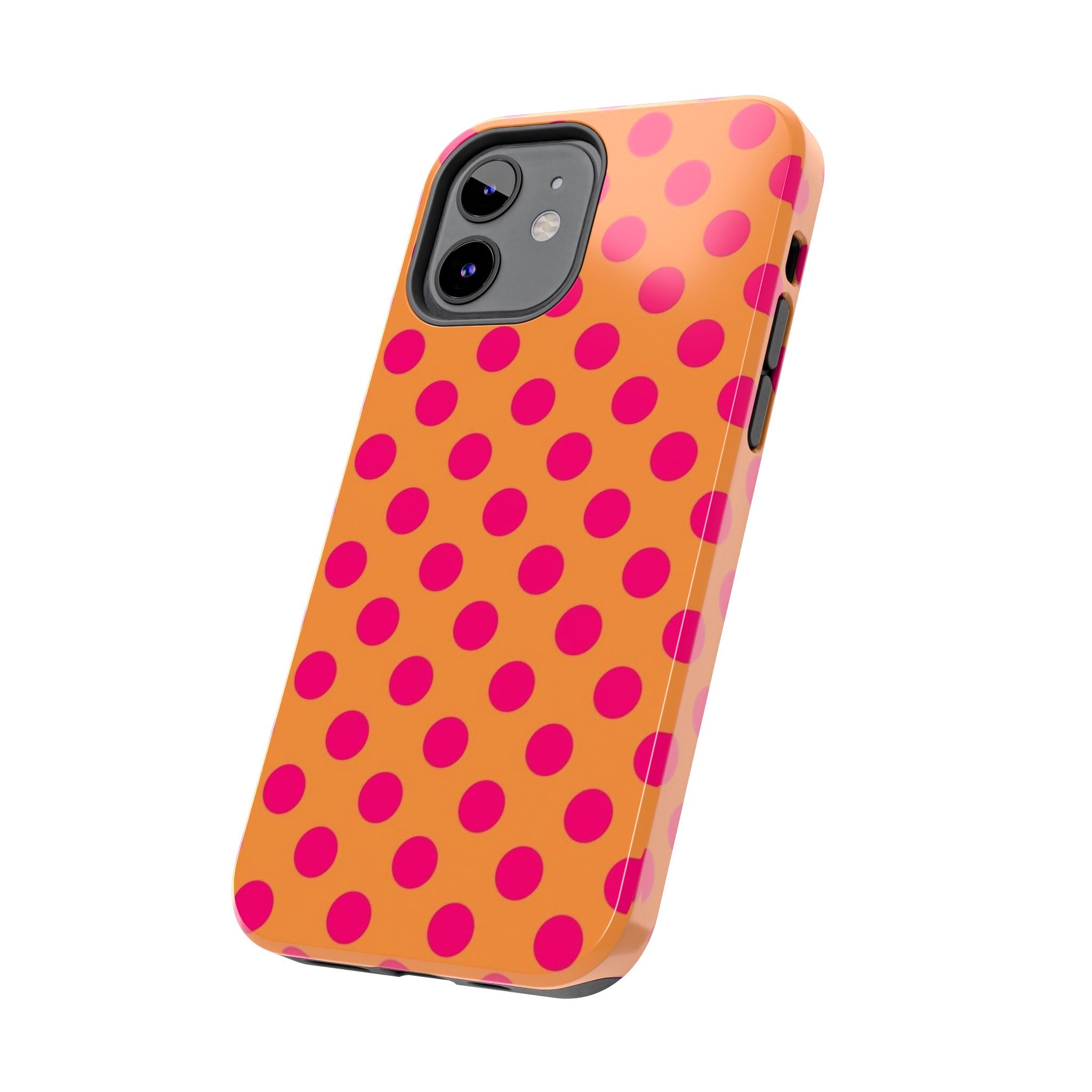 Bright Orange Phone Case with Hot Pink Polka Dots — Bold Retro Tough Phone Case