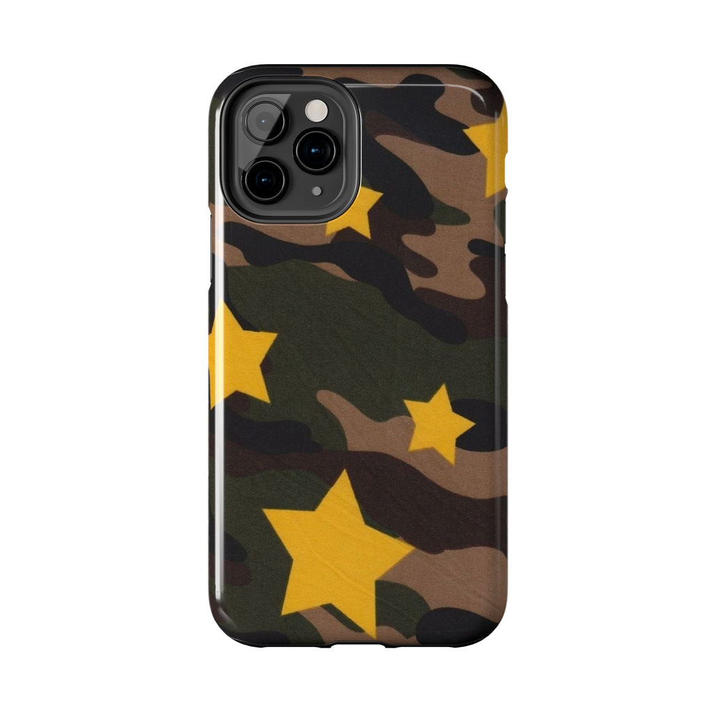 Camouflage Star Tough Phone Case — Military Camo Phone Cover with Yellow Stars
