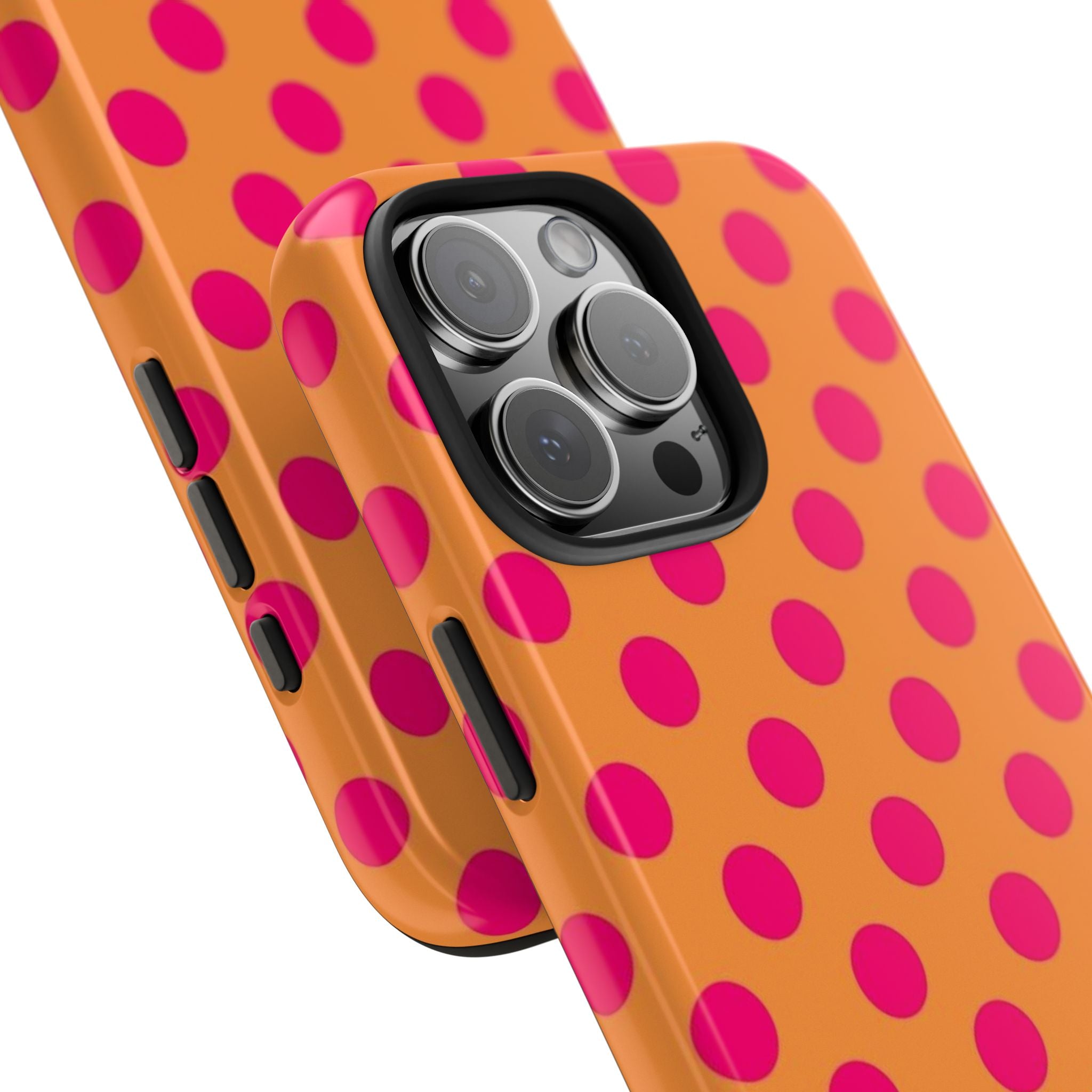 Bright Orange Phone Case with Hot Pink Polka Dots — Bold Retro Tough Phone Case