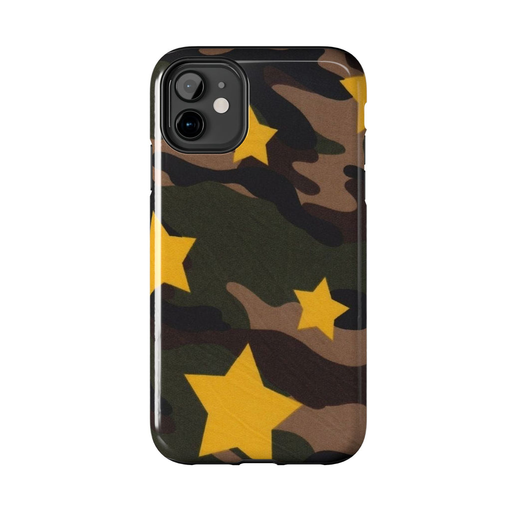 Camouflage Star Tough Phone Case — Military Camo Phone Cover with Yellow Stars