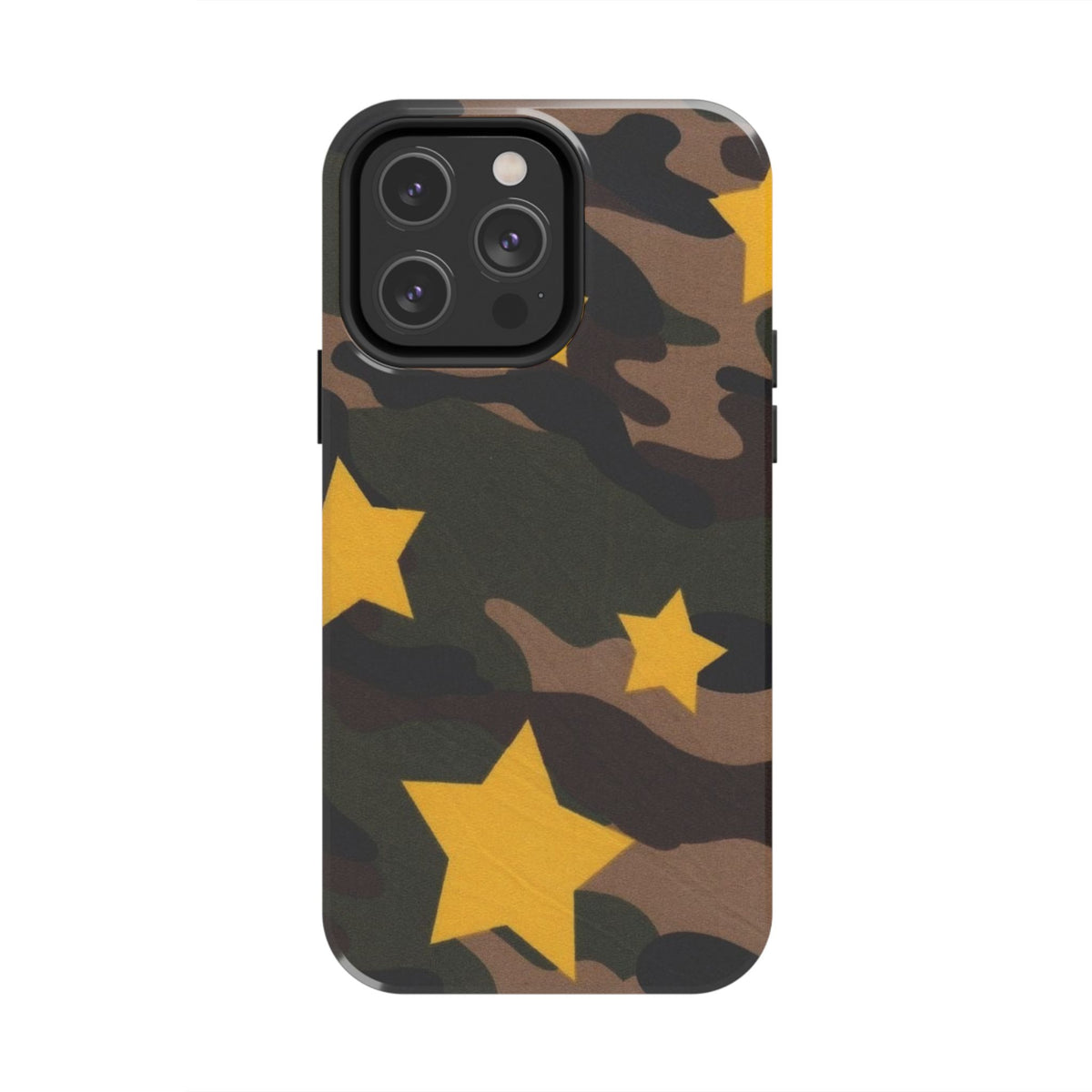 Camouflage Star Tough Phone Case — Military Camo Phone Cover with Yellow Stars
