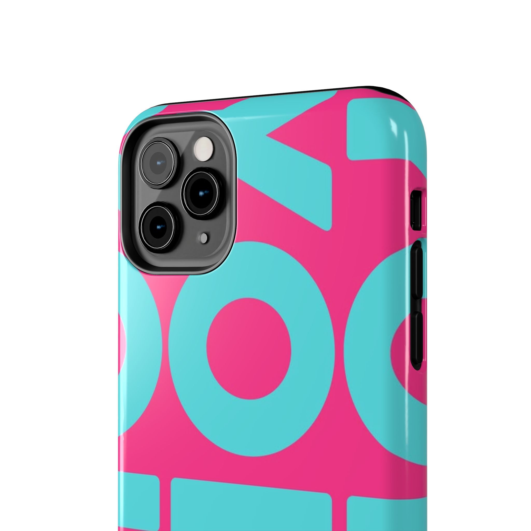 YOLO Tough Phone Case — Bold Pink & Teal Geometric Print
