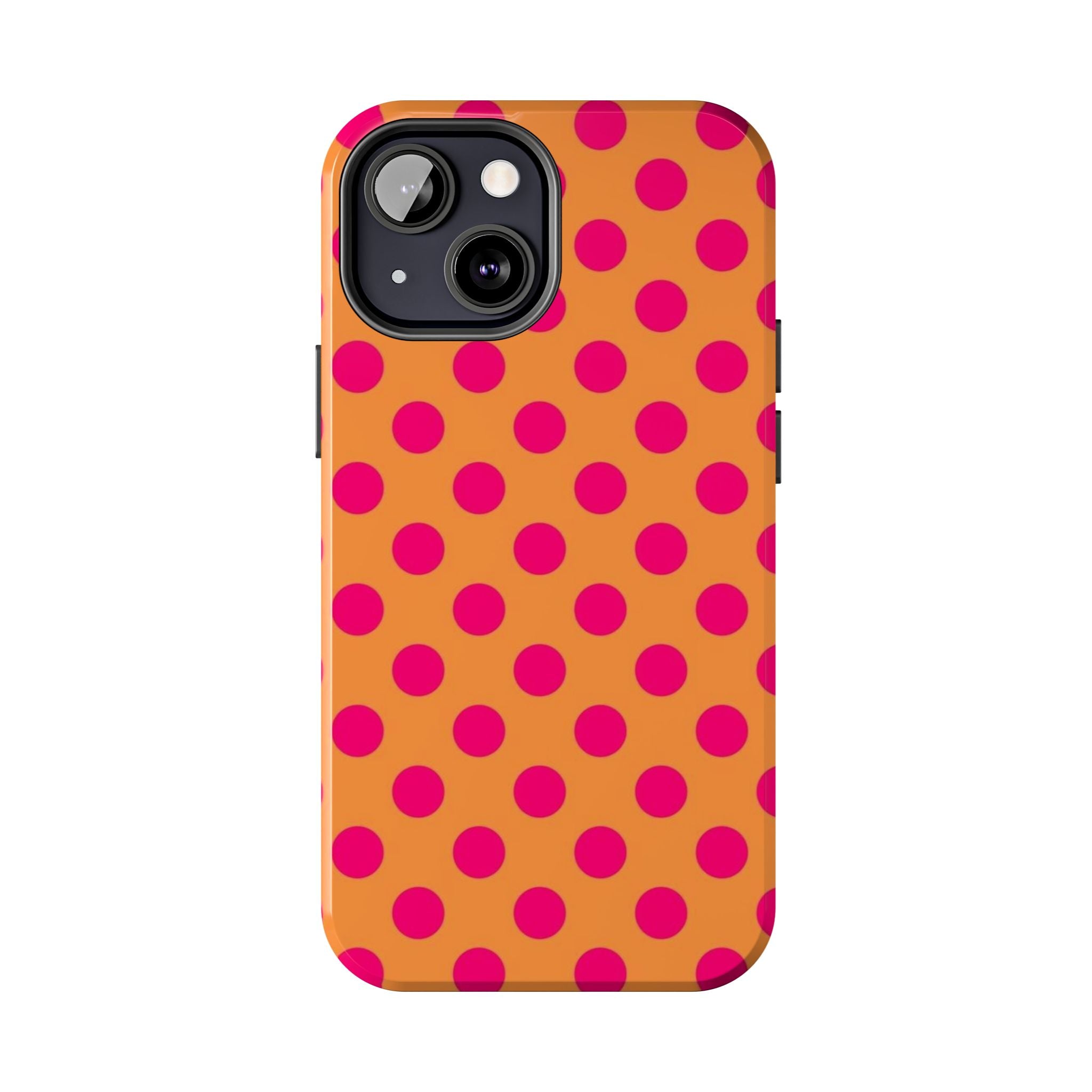 Bright Orange Phone Case with Hot Pink Polka Dots — Bold Retro Tough Phone Case