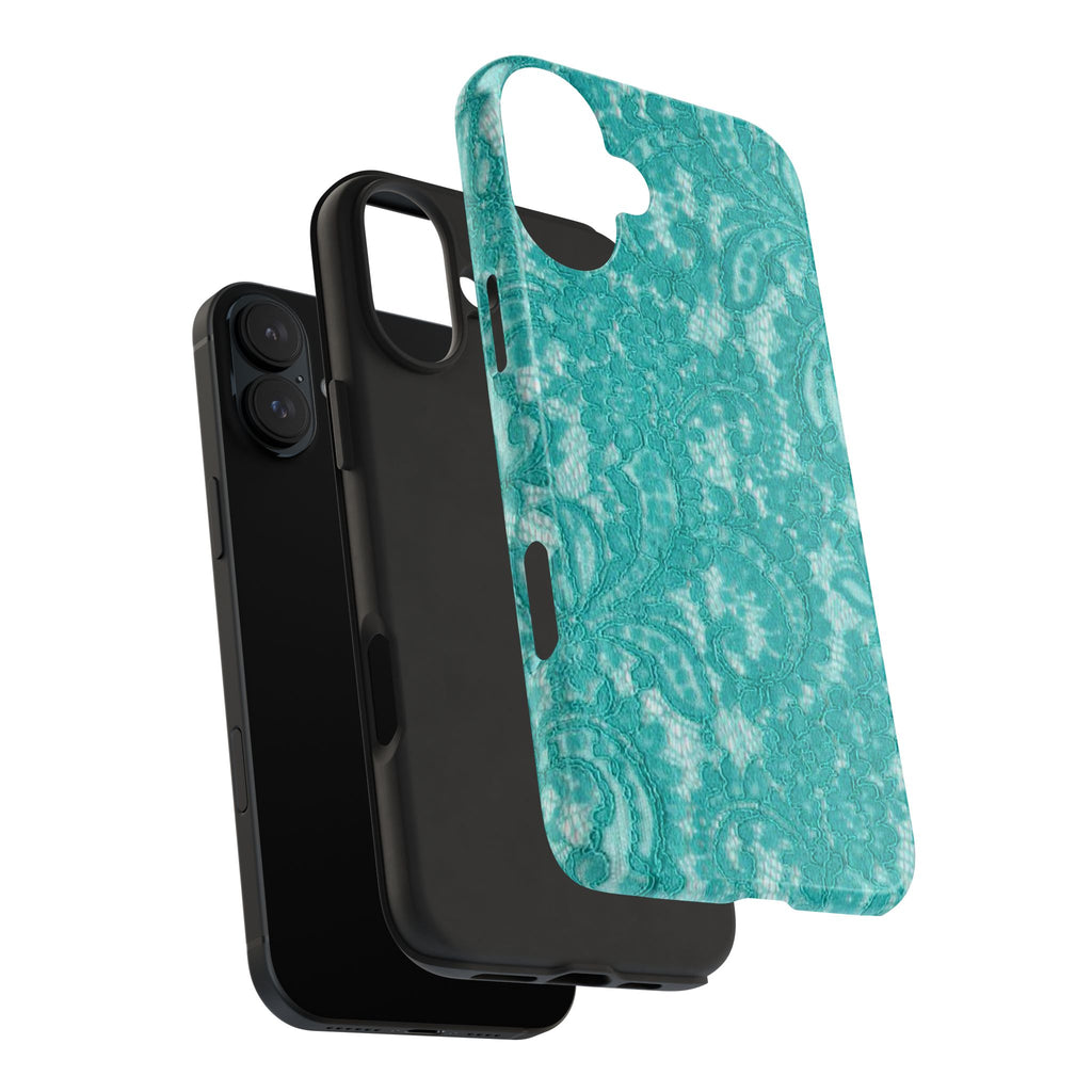 Teal Lace Tough Phone Case — Protective Floral-Pattern Phone Cover