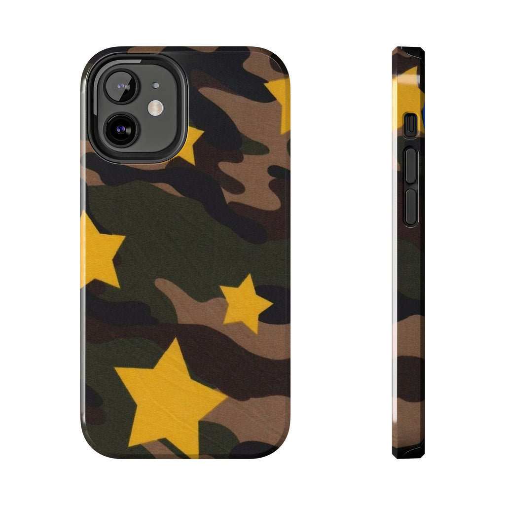 Camouflage Star Tough Phone Case — Military Camo Phone Cover with Yellow Stars