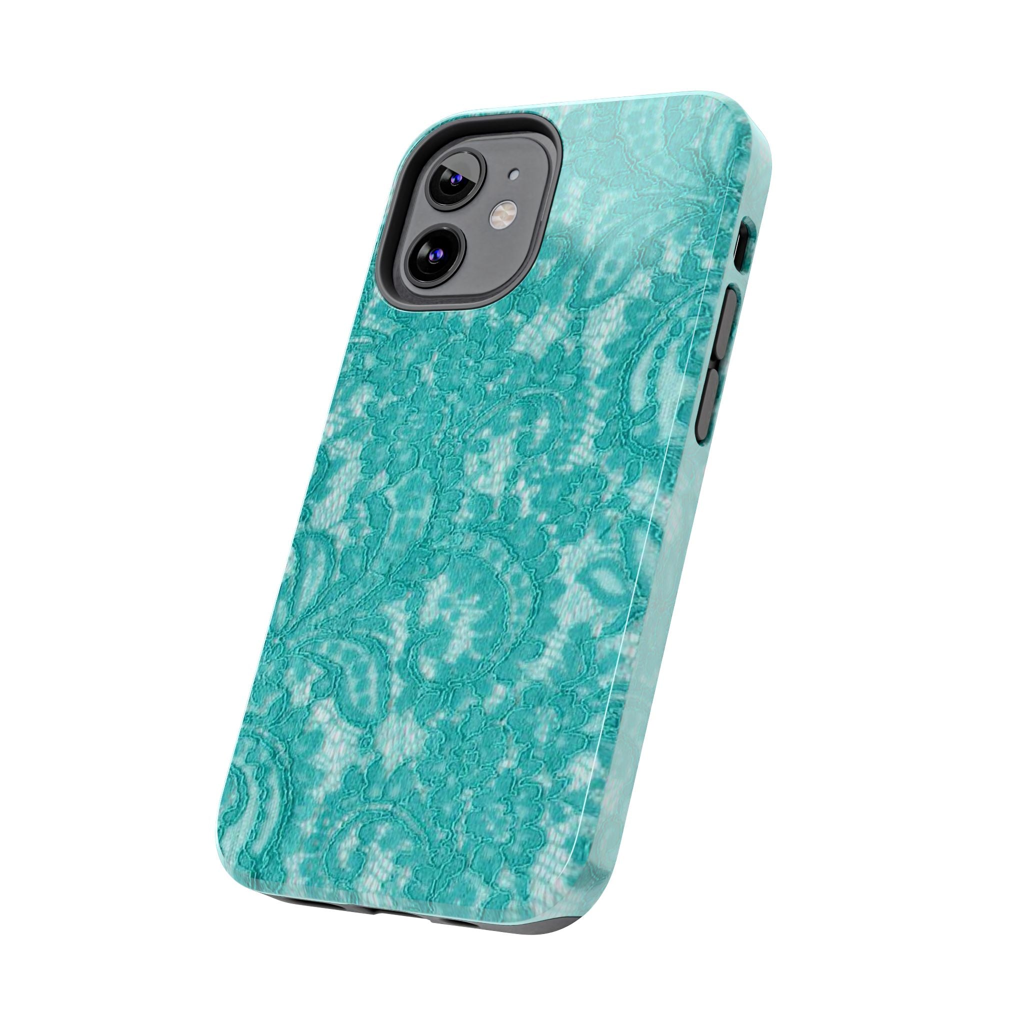 Teal Lace Tough Phone Case — Protective Floral-Pattern Phone Cover