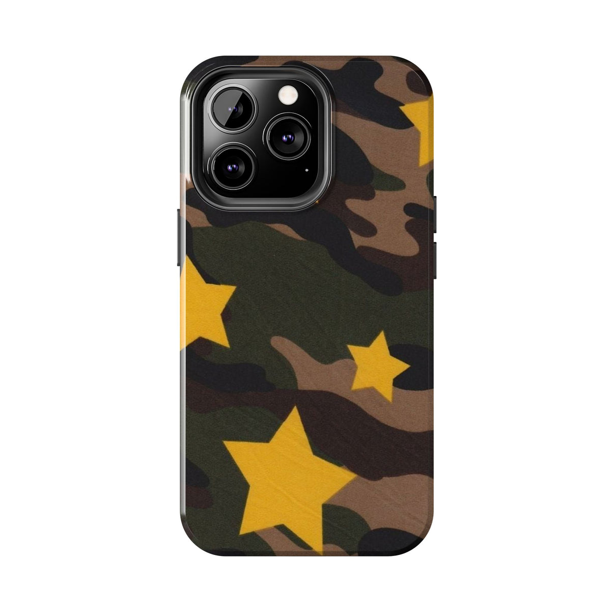 Camouflage Star Tough Phone Case — Military Camo Phone Cover with Yellow Stars