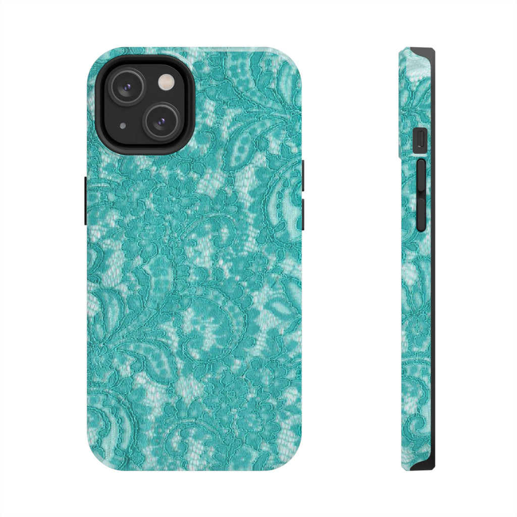 Teal Lace Tough Phone Case — Protective Floral-Pattern Phone Cover