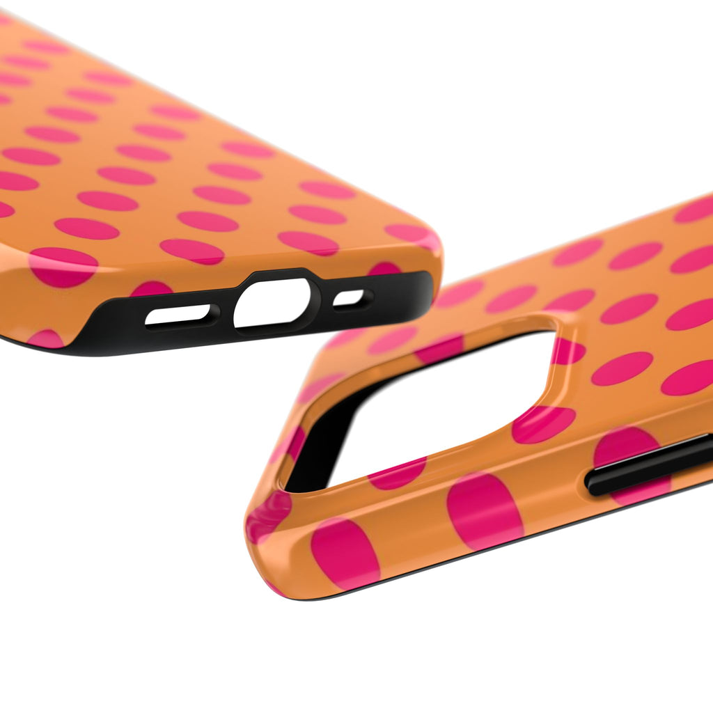 Bright Orange Phone Case with Hot Pink Polka Dots — Bold Retro Tough Phone Case