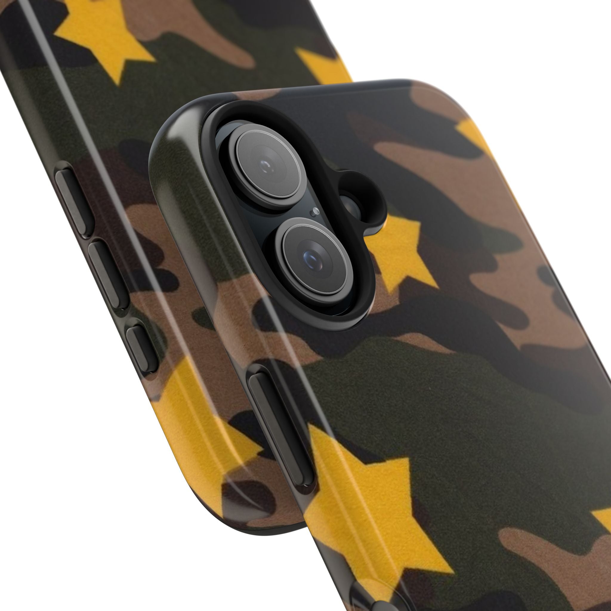 Camouflage Star Tough Phone Case — Military Camo Phone Cover with Yellow Stars
