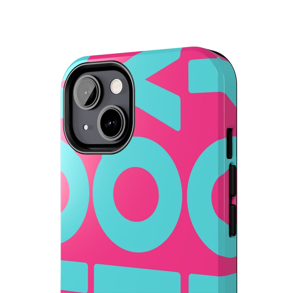 YOLO Tough Phone Case — Bold Pink & Teal Geometric Print