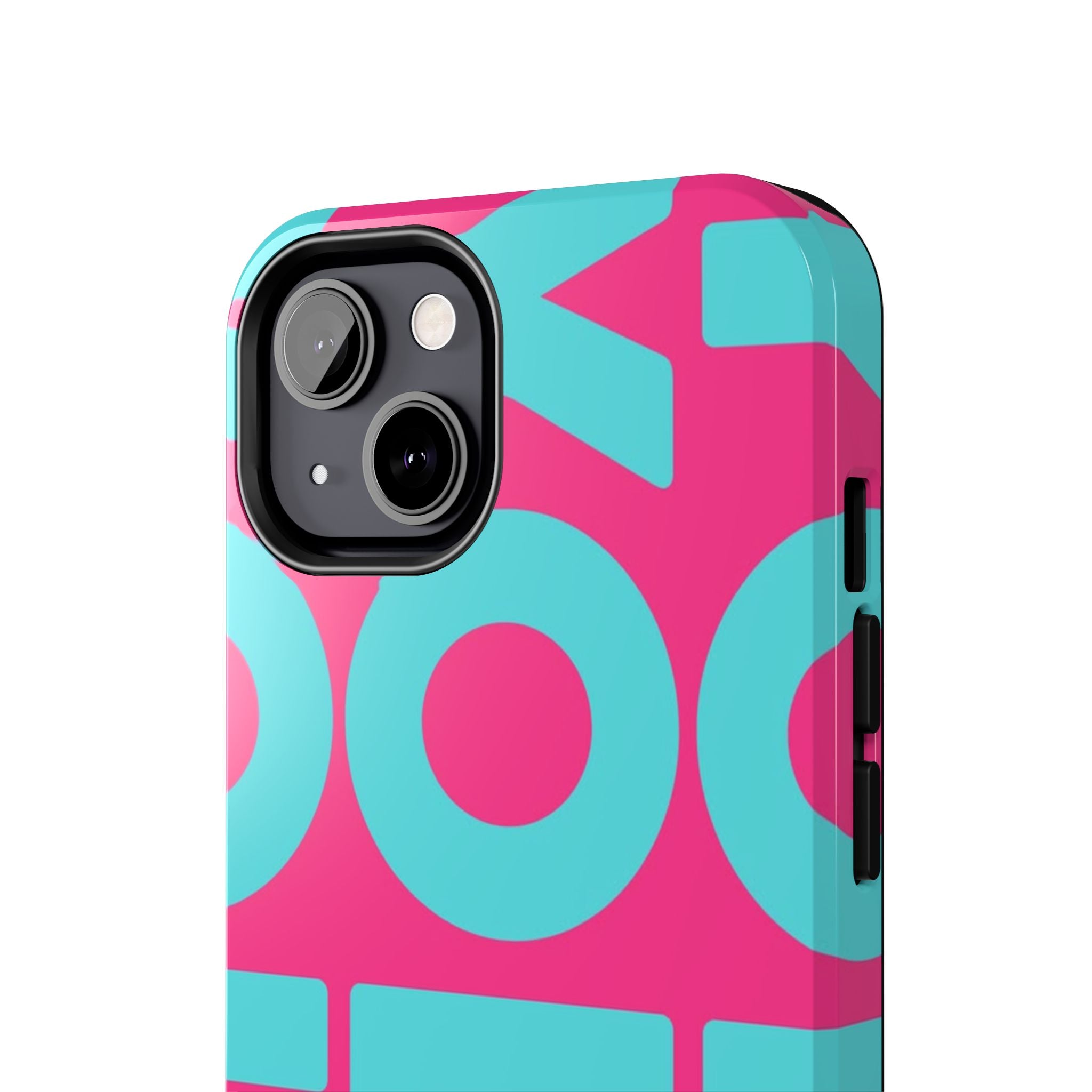 YOLO Tough Phone Case — Bold Pink & Teal Geometric Print