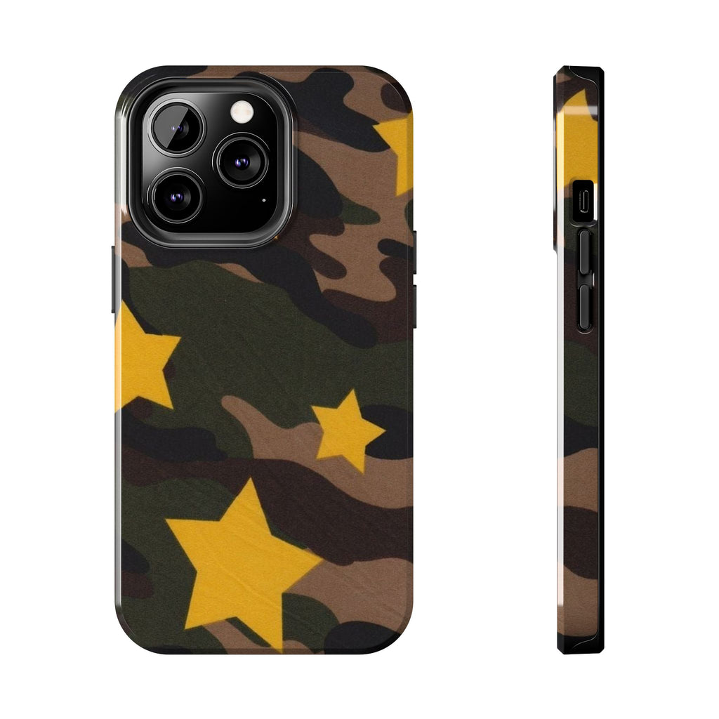 Camouflage Star Tough Phone Case — Military Camo Phone Cover with Yellow Stars