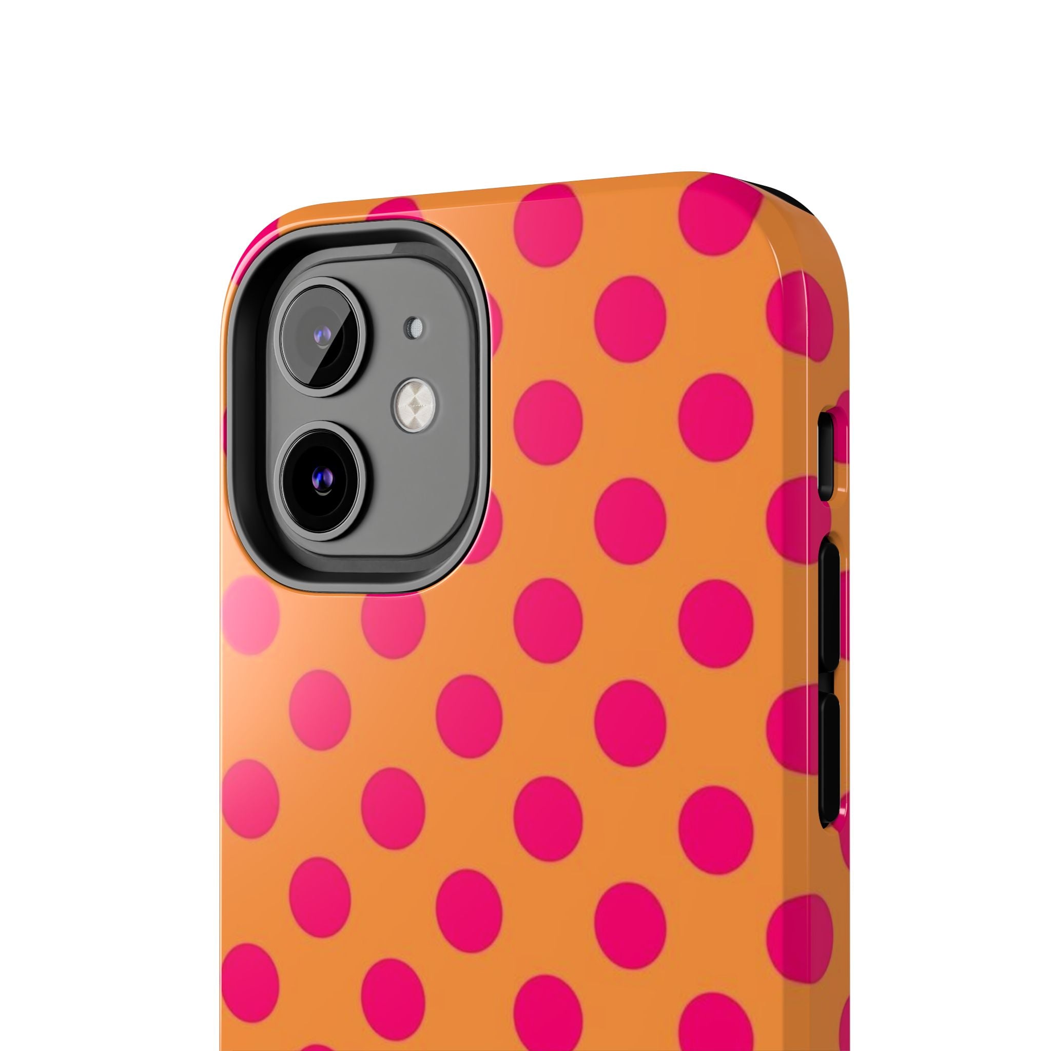 Bright Orange Phone Case with Hot Pink Polka Dots — Bold Retro Tough Phone Case