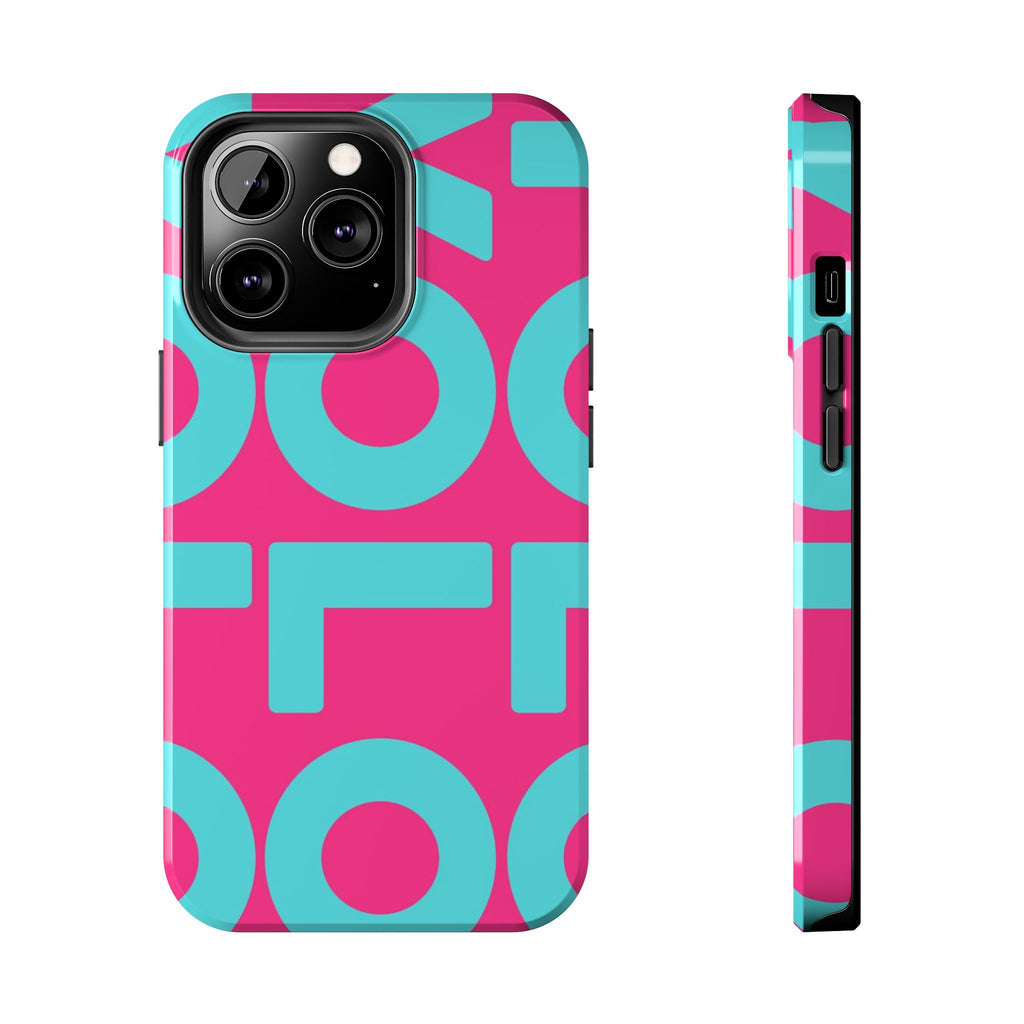 YOLO Tough Phone Case — Bold Pink & Teal Geometric Print