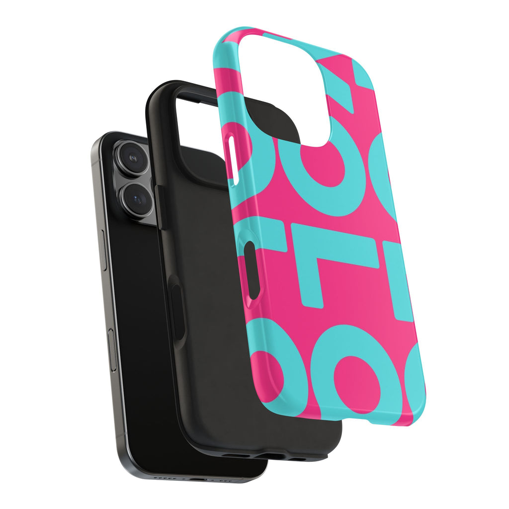YOLO Tough Phone Case — Bold Pink & Teal Geometric Print