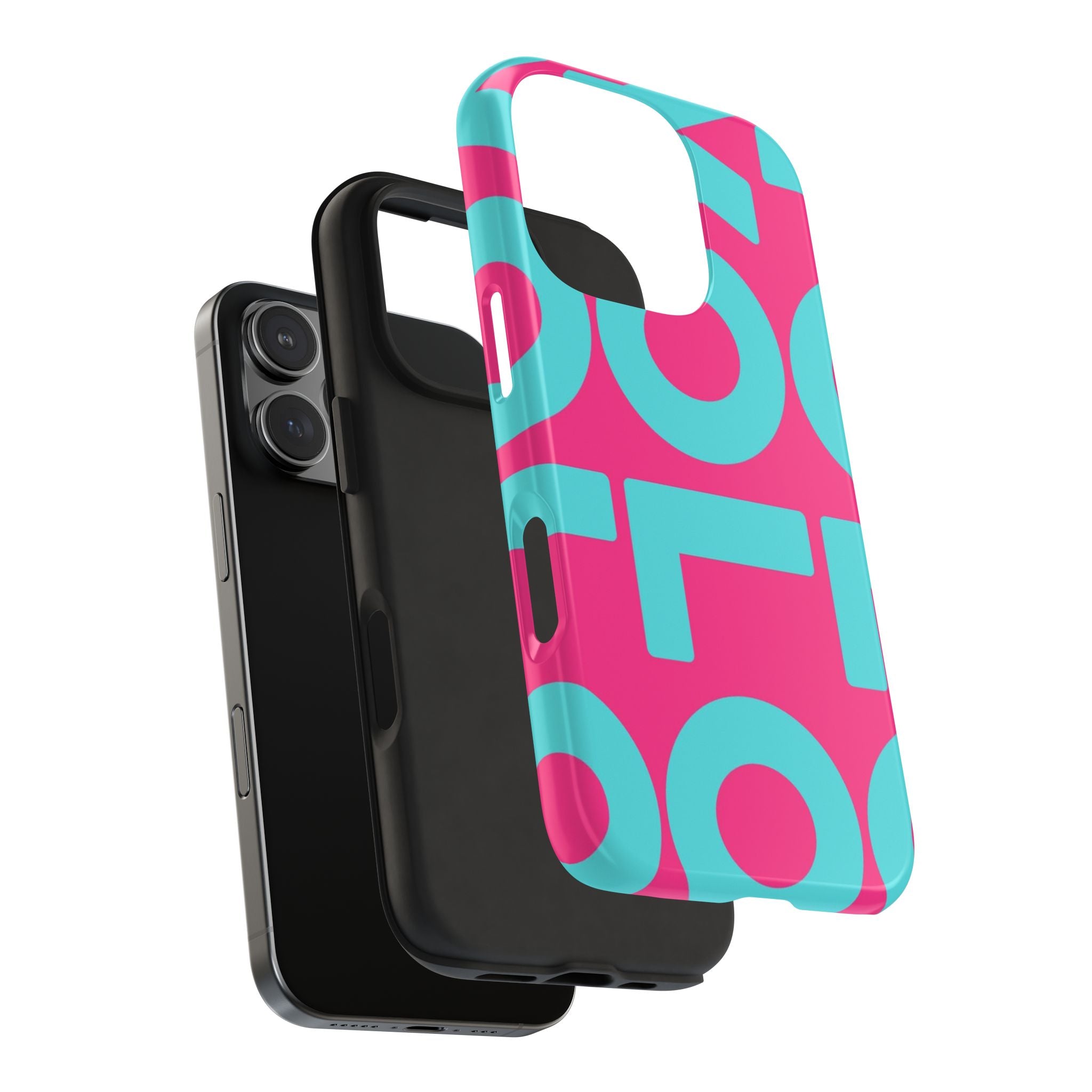 YOLO Tough Phone Case — Bold Pink & Teal Geometric Print