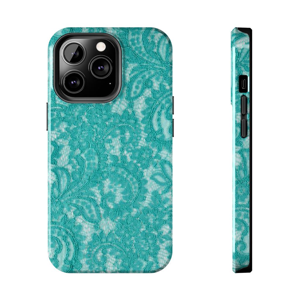 Teal Lace Tough Phone Case — Protective Floral-Pattern Phone Cover