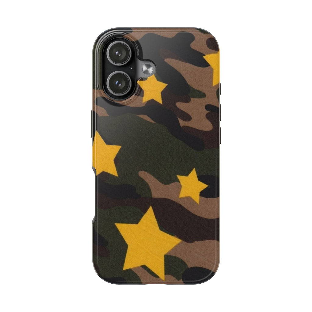Camouflage Star Tough Phone Case — Military Camo Phone Cover with Yellow Stars