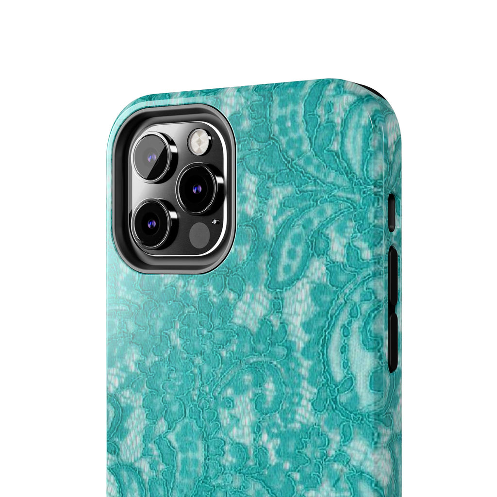 Teal Lace Tough Phone Case — Protective Floral-Pattern Phone Cover