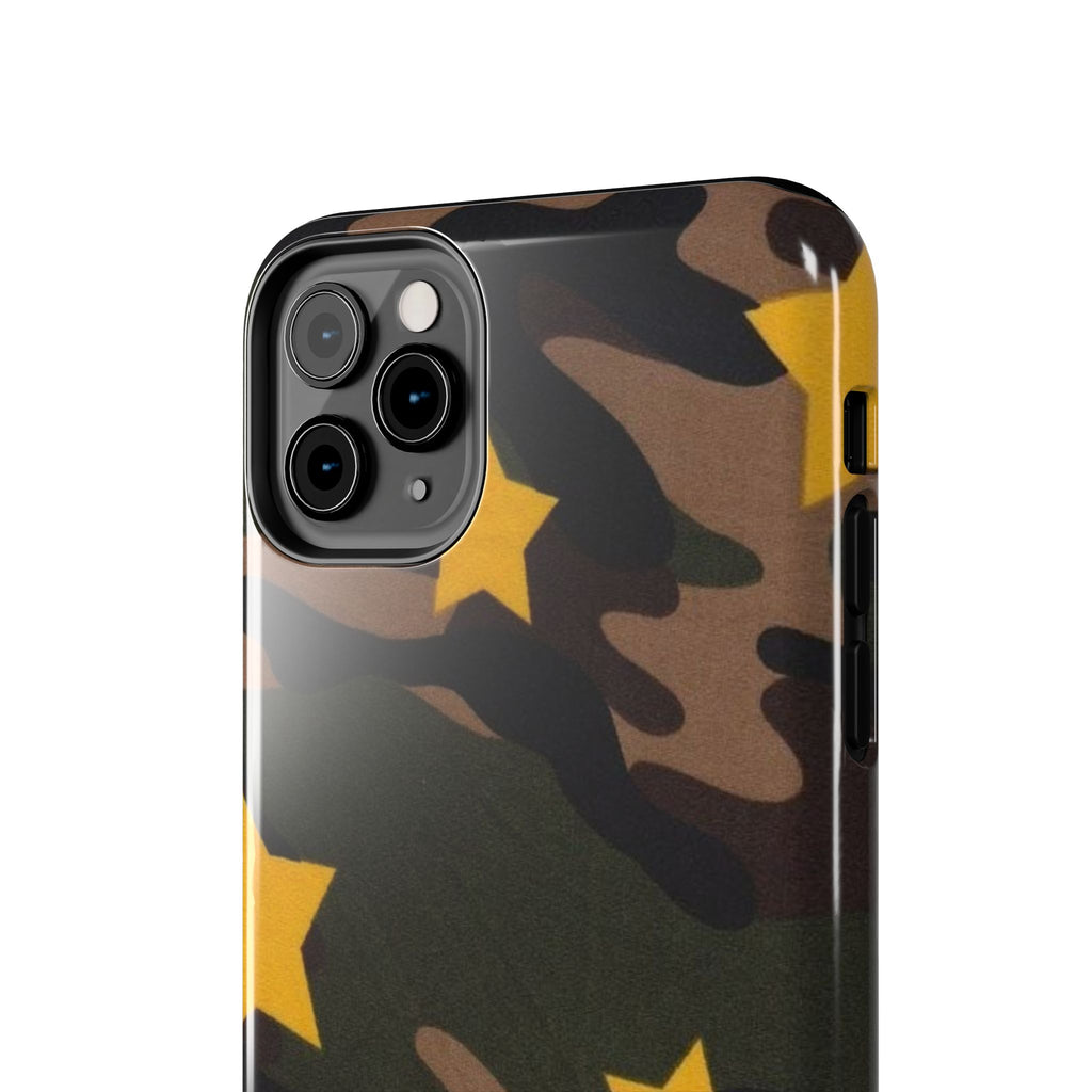 Camouflage Star Tough Phone Case — Military Camo Phone Cover with Yellow Stars