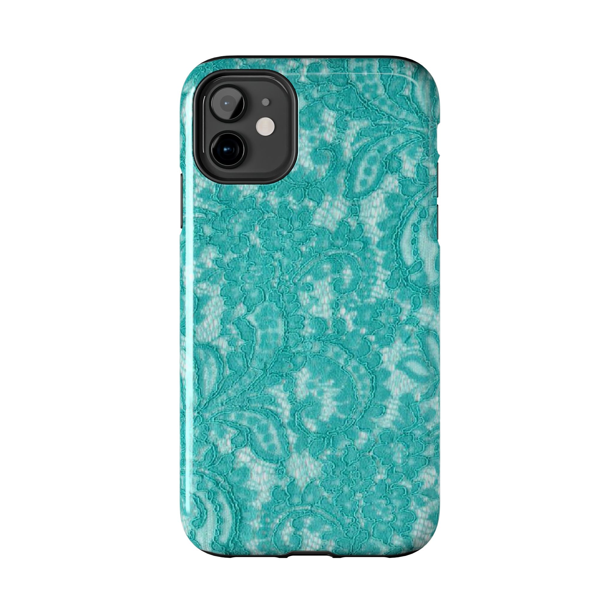 Teal Lace Tough Phone Case — Protective Floral-Pattern Phone Cover