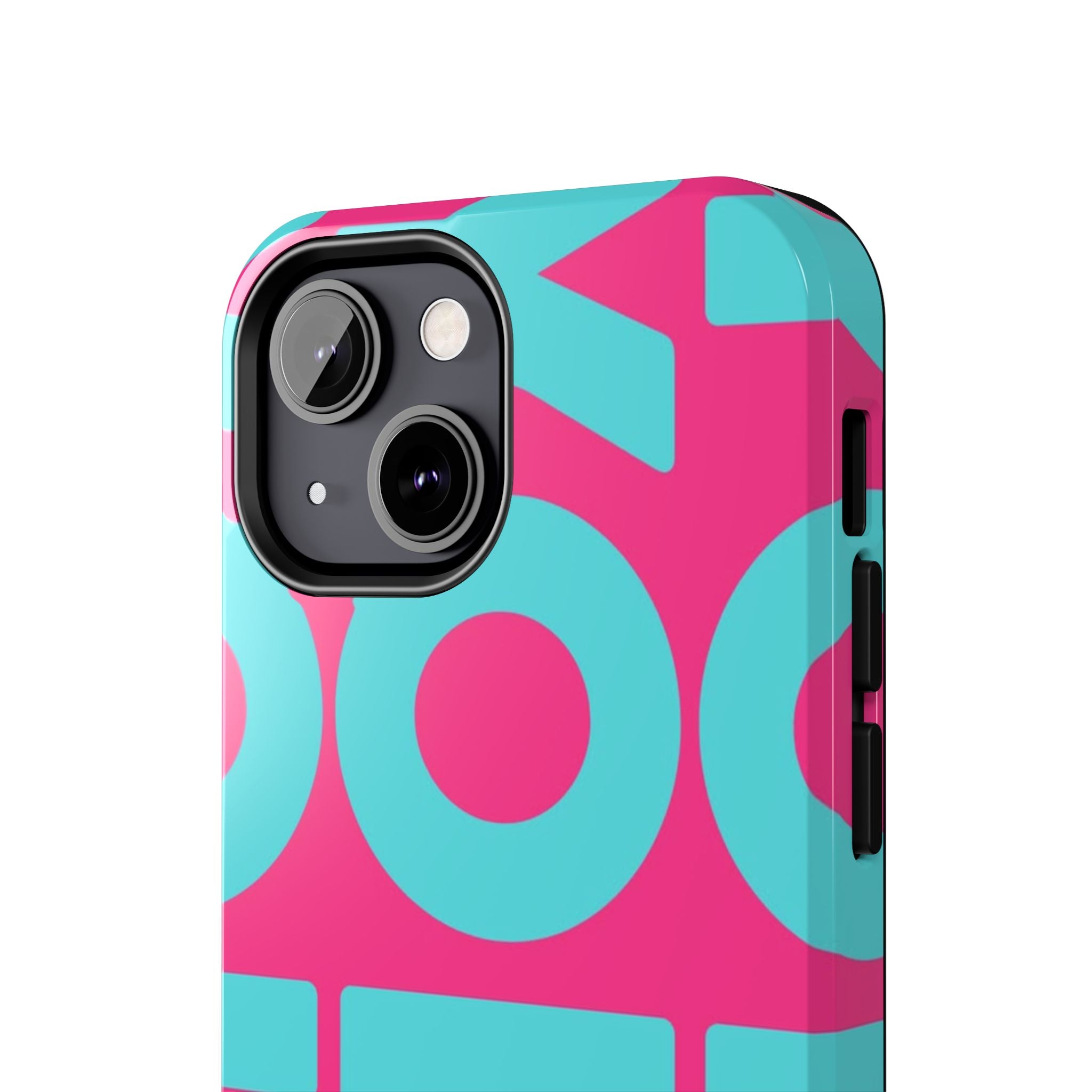 YOLO Tough Phone Case — Bold Pink & Teal Geometric Print