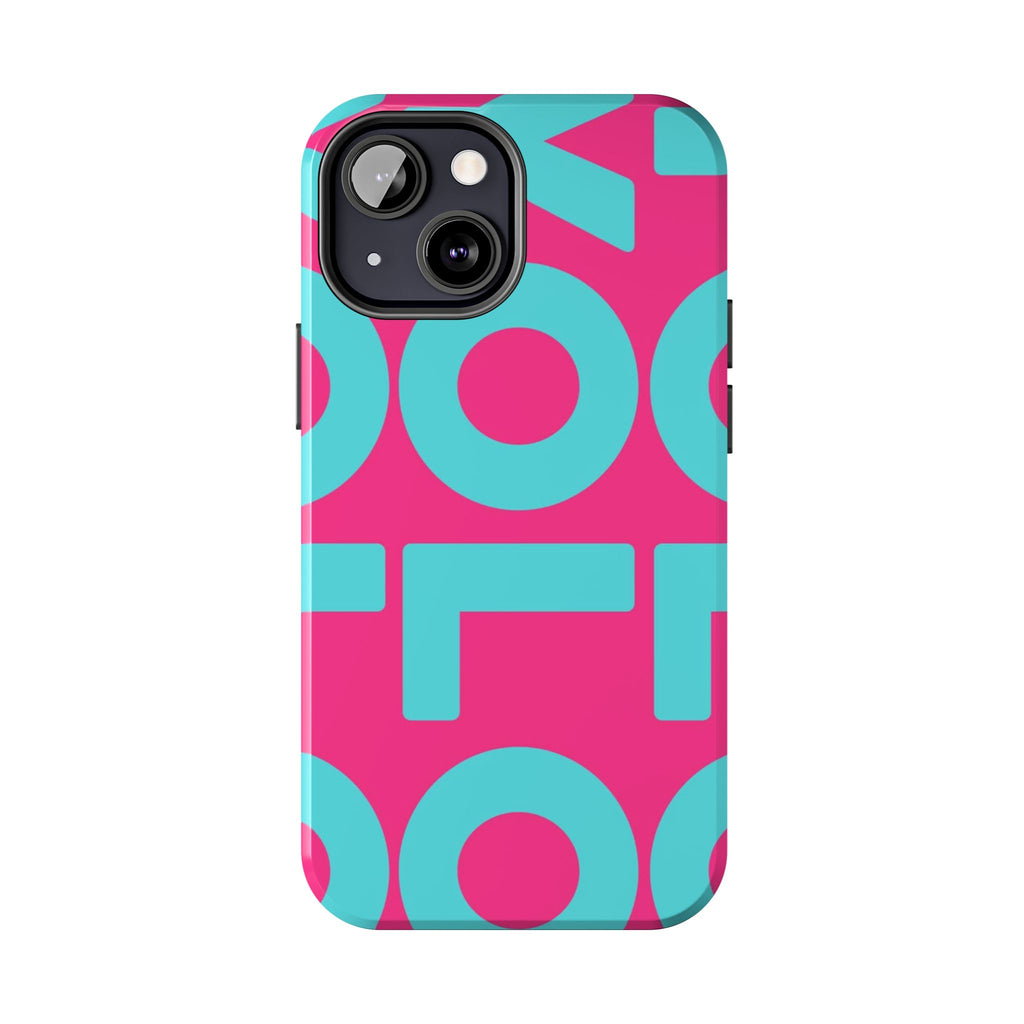 YOLO Tough Phone Case — Bold Pink & Teal Geometric Print