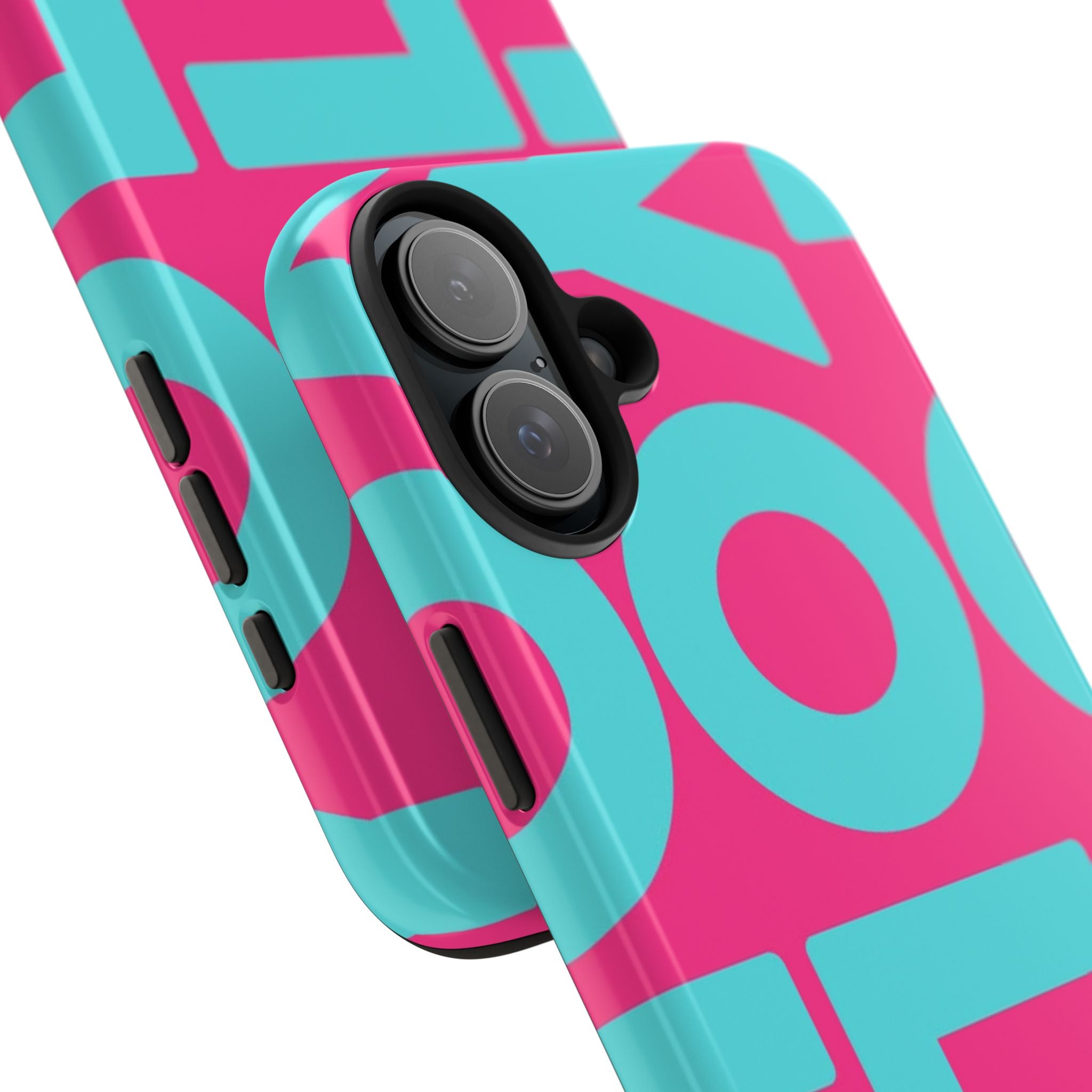 YOLO Tough Phone Case — Bold Pink & Teal Geometric Print