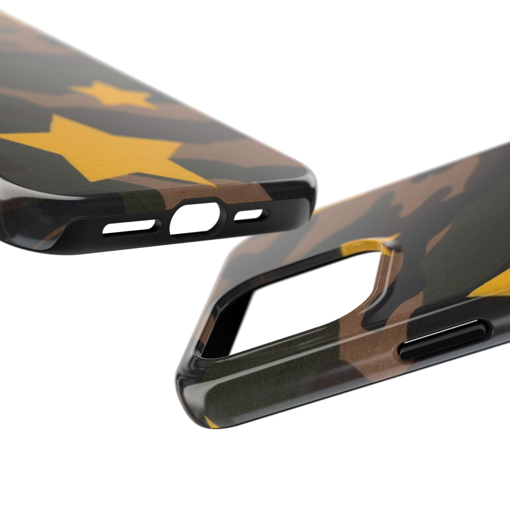 Camouflage Star Tough Phone Case — Military Camo Phone Cover with Yellow Stars