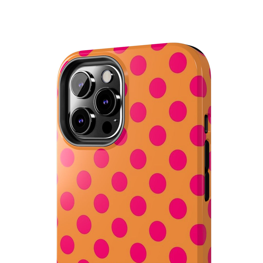 Bright Orange Phone Case with Hot Pink Polka Dots — Bold Retro Tough Phone Case