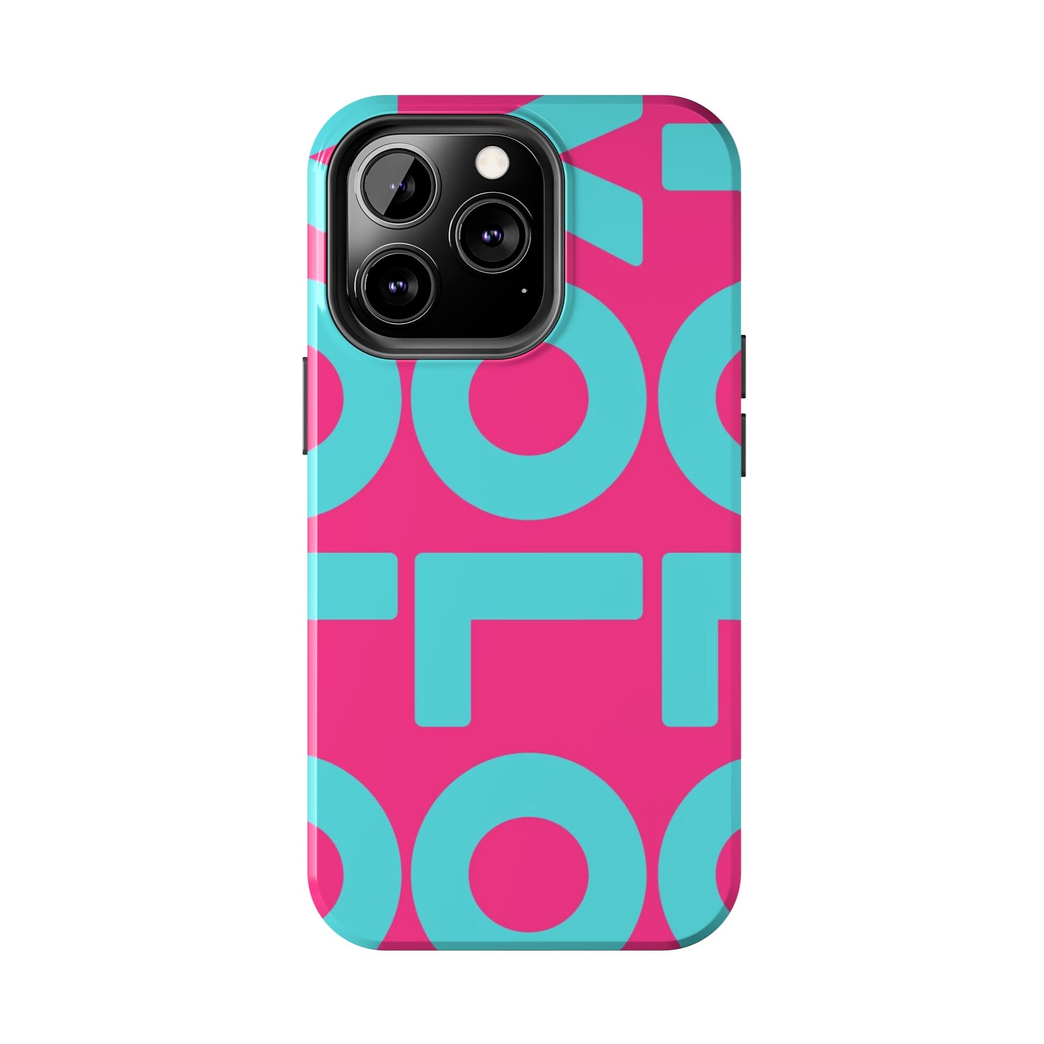 YOLO Tough Phone Case — Bold Pink & Teal Geometric Print