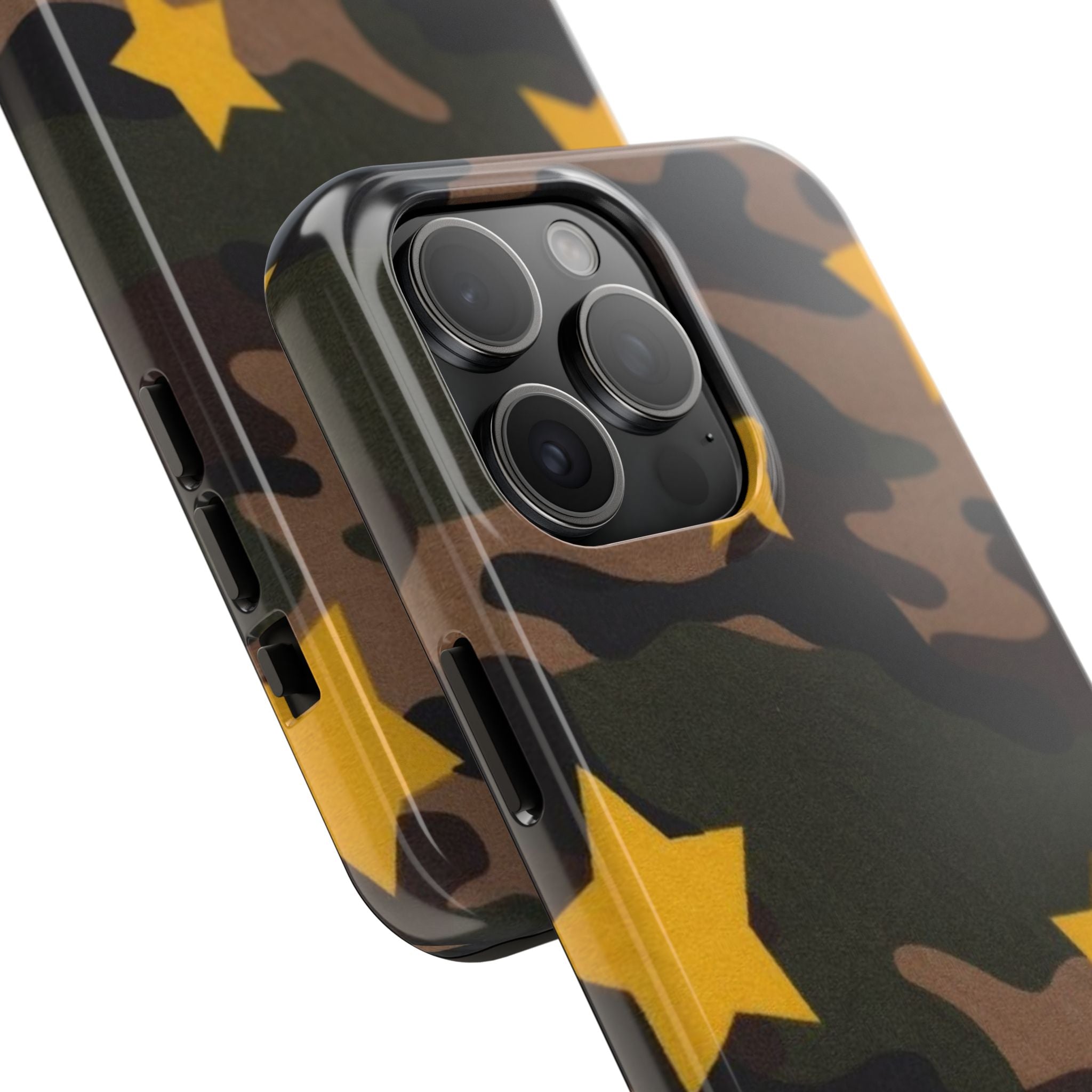 Camouflage Star Tough Phone Case — Military Camo Phone Cover with Yellow Stars