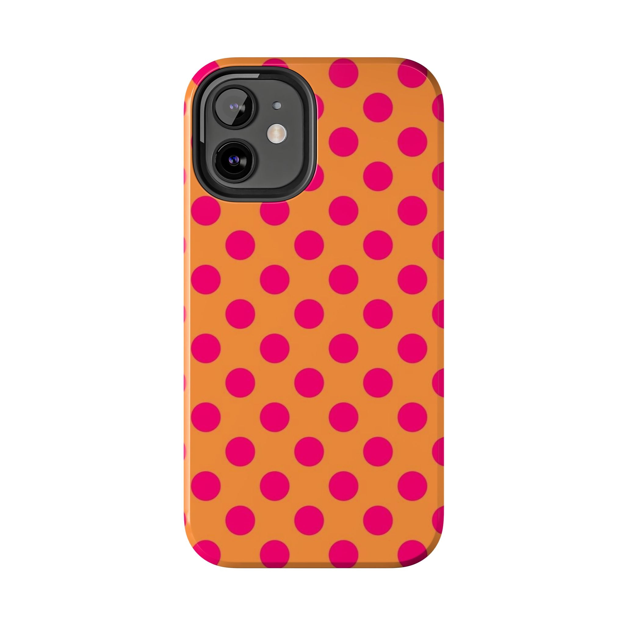 Bright Orange Phone Case with Hot Pink Polka Dots — Bold Retro Tough Phone Case