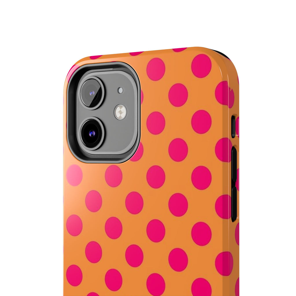 Bright Orange Phone Case with Hot Pink Polka Dots — Bold Retro Tough Phone Case