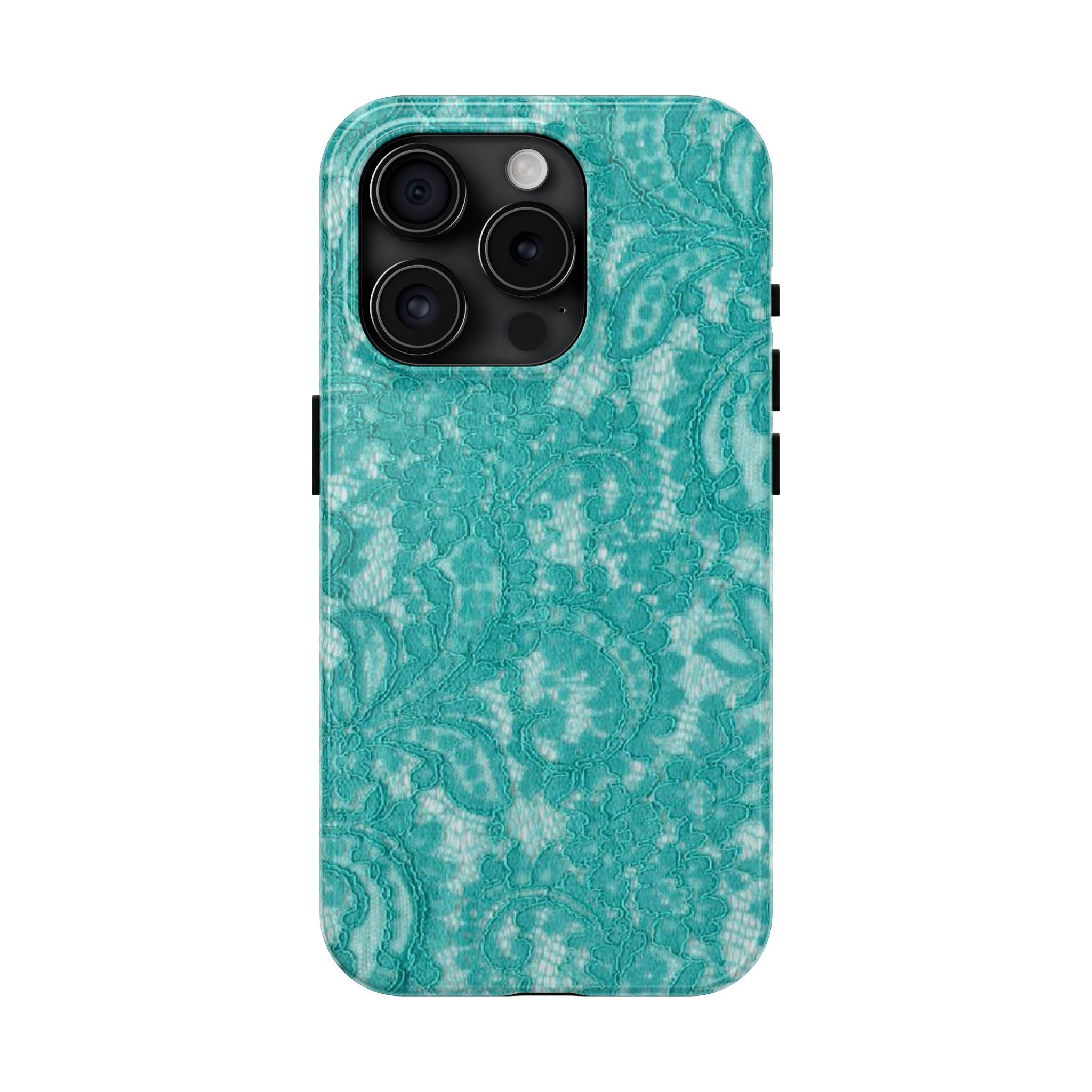 Teal Lace Tough Phone Case — Protective Floral-Pattern Phone Cover