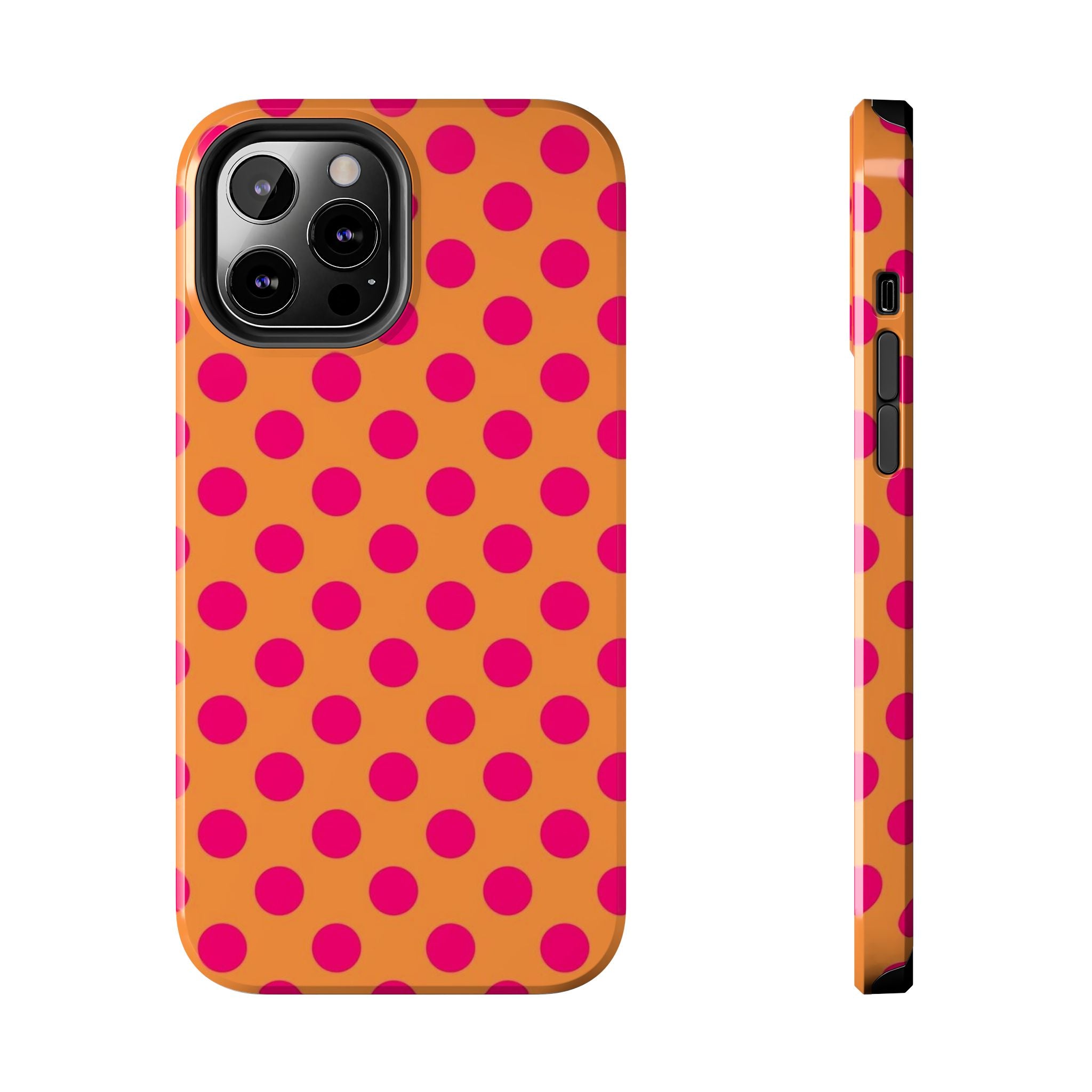 Bright Orange Phone Case with Hot Pink Polka Dots — Bold Retro Tough Phone Case
