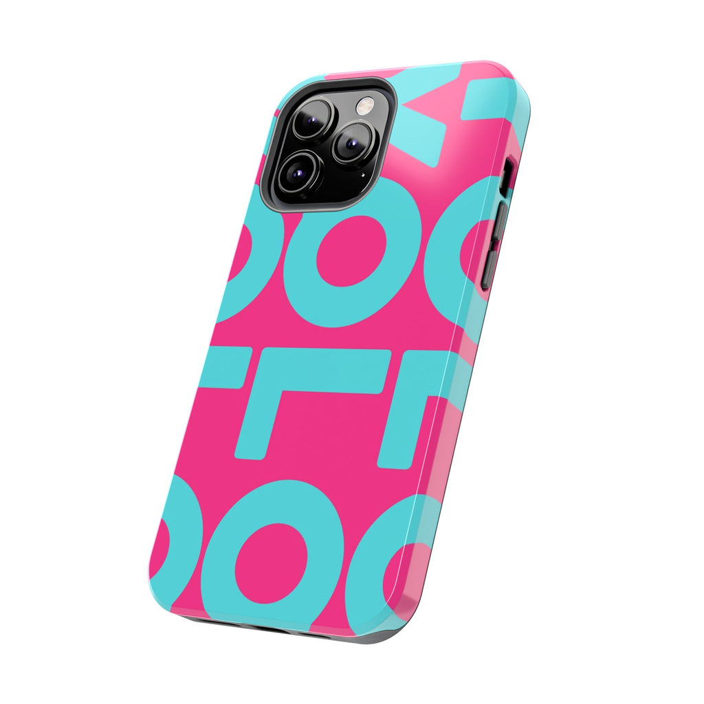 YOLO Tough Phone Case — Bold Pink & Teal Geometric Print