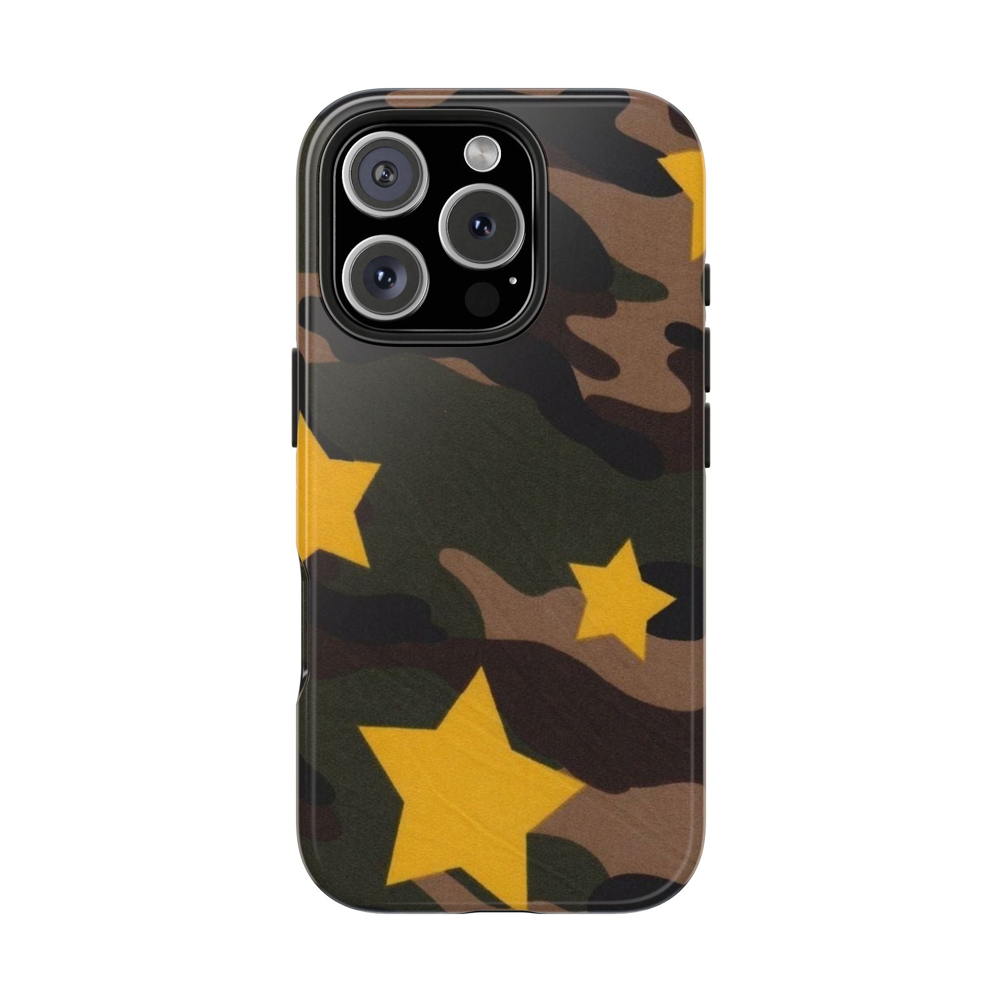 Camouflage Star Tough Phone Case — Military Camo Phone Cover with Yellow Stars