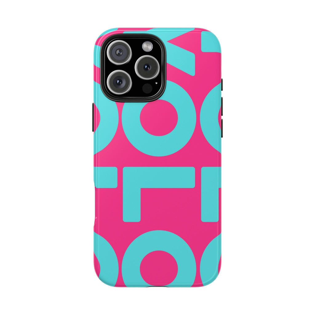 YOLO Tough Phone Case — Bold Pink & Teal Geometric Print