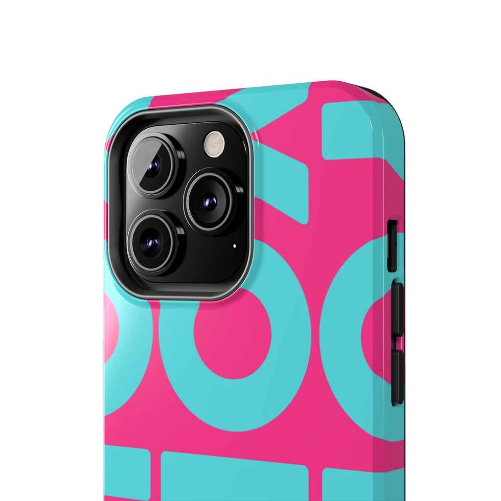 YOLO Tough Phone Case — Bold Pink & Teal Geometric Print