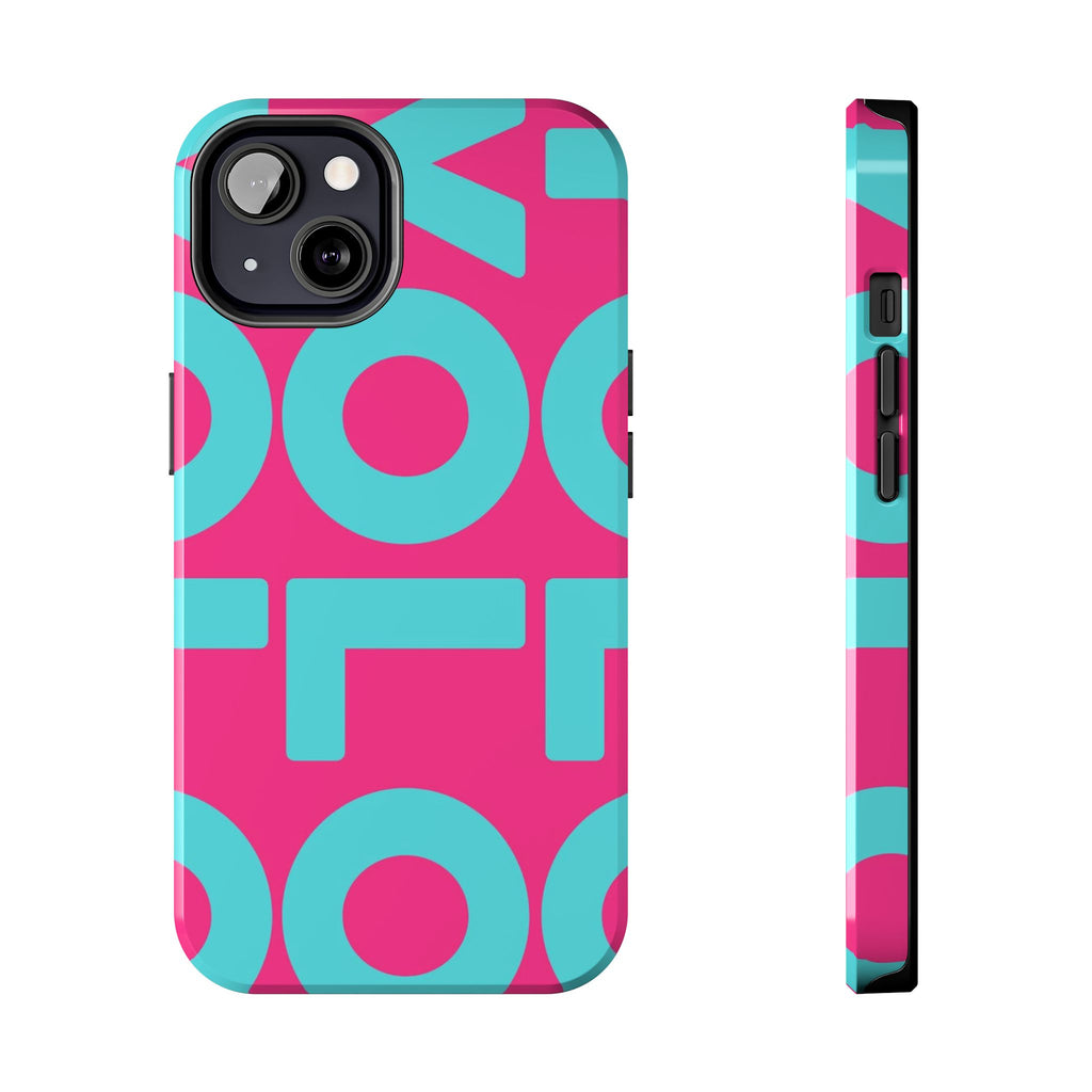 YOLO Tough Phone Case — Bold Pink & Teal Geometric Print