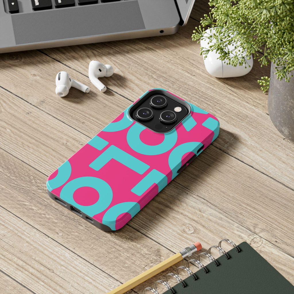 YOLO Tough Phone Case — Bold Pink & Teal Geometric Print