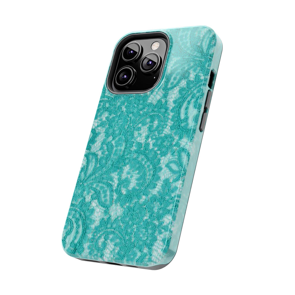 Teal Lace Tough Phone Case — Protective Floral-Pattern Phone Cover