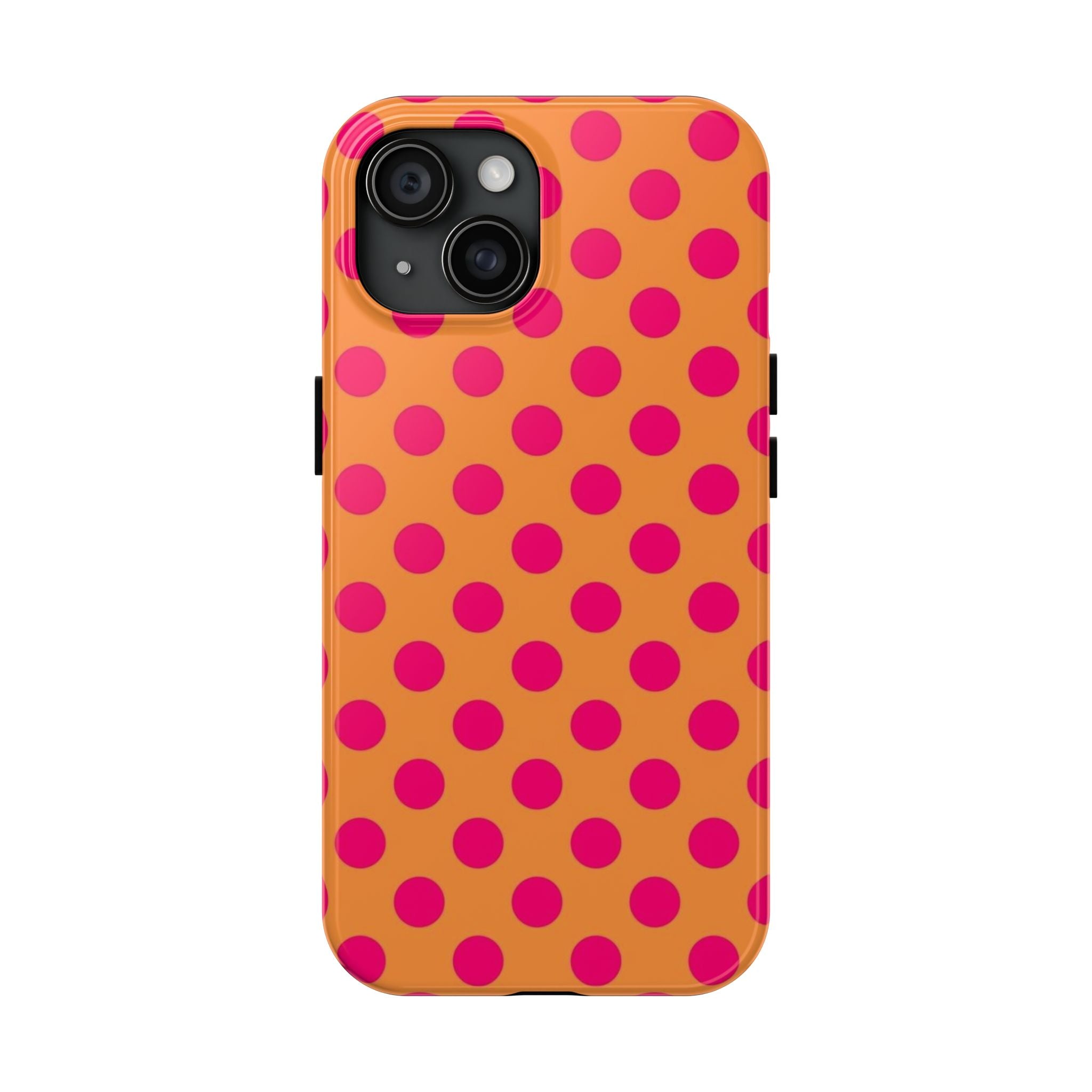 Bright Orange Phone Case with Hot Pink Polka Dots — Bold Retro Tough Phone Case